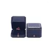 Jewelry Pouches Gift Boxes Packing For Diamond Wedding Ring Case Octagonal Blue Paper Pendant Necklace Organizer Holder