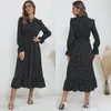 Casual kl￤nningar v￥rens h￶stkl￤der f￶r kvinnor l￥ng￤rmad smal a-line kausal maxi kl￤nning 2022 mode dot tryckt robe longue femme vestido