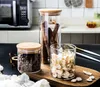 フードセーバー透明なガラス食品保管瓶は、小麦粉のための気密竹の木製のふたをしています砂糖キャンディークッキー299​​4198