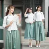 Etnische kleding 2 stks Chinese traditionele Hanfu -jurk voor vrouwelijke katoenen linnen jurken Cosplay kostuums Fairy Casual Bordider