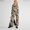 Kvinnors tvåbitar byxor Seigurhry Leopard Women's 2 Piece Outfits Button Down Shirt and Wide Leg Pants Tracksuit Set Loose High midje Jumpsuits T221012