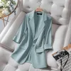 Kadınlar Suits Blazers yaz düz renkli zarif yeşil blazer gündelik ince kadın ceket Kore tarzı v yaka ofis lady takım elbise ceket 221119