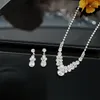 Chains Fashion Crystal Bride Jewelry Set Rhinestone Silver-plated Wedding Dress Banquet Shiny Zircon Necklace Earring Ladies Gift