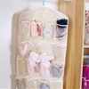 Storage Boxes Reticulate Hanging Underwear Organizer Wardrobe Closet Bag Door Wall Breathable Bra Sundry With Hanger Pouch