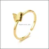 Bandringar rostfritt st￥l 18k guldpl￤terad ringband flickor fj￤ril charm ringer kvinnliga fin mode smycken g￥va droppe leverans dhauc