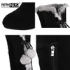 Boots Aphnus Womens Pom Poms طويل القامة فوق فخذ الركبة عالية الساق الكعب مضخات أحذية المرأة للنساء سحاب 221119