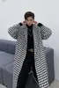 L￣ de l￣ masculina mistura de outono inverno coreano espesso temperamento grosso houndstooth l￣ casaco de l￣ de comprimento de joelho de vento de estilo joelhos 221119