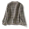 Kadınlar Suits Blazers Houndstooth Tweed harmanlanmış vintage ceket kısa ceket Kore moda uzun kollu kış kıyafetleri kadınlar için 221119