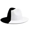 Black White Patchwork Wool Felt Jazz Fedora Hat Women Unisex Brim Brim Panamá Partido Trilby Cowboy Cap Men Hat de Casamento 220812304x
