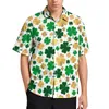 القمصان غير الرسمية للرجال قميص يوم قميص رجال ألوان خضراء مائية محظوظ شامروك الصيف بلوزات عصرية قصيرة الأكمام كبيرة الحجم