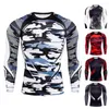 T-shirts pour hommes T-shirts de sport de course pour hommes Camouflage imprimé hommes Fitness Gym extensible chemise absorbant la sueur sous-vêtements de sport