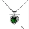 Pendant Necklaces Diamond Heart Pendant Necklace Stainelss Steel Chain Women Girls Necklaces Red Green Crystal Fashion Jewelry Drop Dhred