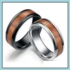 Band Rings 8Mm Tungsten Finger Rings Durable Vintage Titanium Stainless Steel Wood Inlay Ring Jewelry For Men Women 316L Drop Deliver Dhkxo