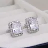 Stud Earrings ZHOUYANG Square Geometry For Women Zircon White Gold Color Women's Accessories Wedding Jewelry Wholesale KAE099