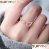 Wedding Rings Angel Wings Ring Cute Design Crystal Open Rings For Elegant Girls Women Jewelry Gift Drop Delivery Dhj41