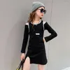 Girl Dresses Fashion Kids For Girls Show Shoulder Slim Dress Cotton Children&#39;s Clothes Long Sleeve Knee Casual Vestidos