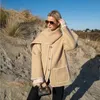 Women's Wool Blends Totem Winter Women Coat Wool Polyester Gray Color Full Sleeves Single Breasted Oversize Casual Scarf Collar 221118