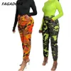 Dwuczęściowe spodnie kobiet Fagadoer Camouflage Spodnie ładunkowe wysokie talia elastyczna fajna dziewczyna mody armia zielone dżinsy kobiety 2021 Autumn Streetwear T221012