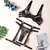 Lingerie sensual Conjunto pornô tanga de sutiã transparente Tangas de renda de 5 peças Sissy Delicate Underwear