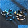 Anillos de banda Anillo de bola doble de acero inoxidable ajustable Anillos de punta de banda de oro Sier para mujer Regalo de joyería de moda Entrega de gota azul Dh54N