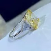 Luomansi Square Yellow Creation Moissanite Super Flash Ring 100S925 Silver Big Diamond Wedding Engagement Woman Jewelry K727332T3692653