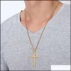 Pendant Necklaces Fashion Stainless Steel Cross Necklace For Men Women Gold Sier Black Link Chain Jesus Pendant Necklaces Prayer Jew Dh7Jm