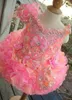 2021 Little Girls Pageant Dresses Rhinestones Pärlade handgjorda blommor Toddler Glitz Mini Cupcake Gorgeous Flower Girl Dresses Love231m