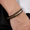 Bangle Fashion Multilayer Weaving Leather Men Barkles Gold Silver Color Steel Stail Square Square Zirclets Jewelry