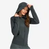 L-028 Cotton Blend Fleece Hoodies Yoga Topps Full Zip Hoodie Hip Length Classic Fit Sweatshirts Women Jacket Sports Hooded Top Gym 2663