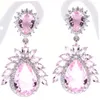 Dangle Earrings 38x21mm Jazaz Multi Color 9.8g Created Pink Tourmaline Blue Aquamarine Kunzite CZ Women 925 Solid Sterling Silver