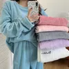 Kadın Uyku Salonu Sonbahar Kış Sıcak Flanel Kadınlar Pijama Setleri Kalın Uzun Kollu Soild Plaildwear Pijama Set Ev Giyim Takım Ev Giyim T221017