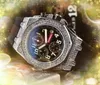 Полные функциональные диамоды кольцо мужчины смотрят секундомер Quartz Chronograph Движение мужчины светящиеся ежегодные взрывы Высокие верхние модели резиновые ремни.