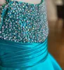Jade Küçük Kız Pageant Elbise 2023 Kristaller İnciler Satin A-Line Çocuklar Çocuk Doğum Günü Resmi Parti Giyim Bebek yürümeye başlayan gençler Preteens Tiny Genç Junior Miss