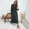 Casual kl￤nningar v￥rens h￶stkl￤der f￶r kvinnor l￥ng￤rmad smal a-line kausal maxi kl￤nning 2022 mode dot tryckt robe longue femme vestido