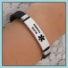 Other Bracelets New Sile Medical Alert Id Bracelets For Men Women Stainless Steel Engravable Bracelet Diabetes Serious Illness Emerg Dh5Wr