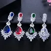 Boucles d'oreilles pendantes luxe bleu Royal goutte d'eau CZ cristal femmes bijoux de mariage longue mariée avec zircon cubique clair cadeau fin