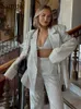 Pantalon de deux pièces pour femmes Sampic Sexy Blazer Club Ensembles assortis Femmes Survêtement Glitter Argent Lâche Long Blazer Tops et pantalons Deux pièces Ensemble Tenues T221012