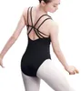 Stage Wear Women Ballet Leotard Adult Cut Out Back Backless Double Shoulder Strap Fitness Gymnastics Wear Perform Bodysuit Top