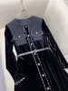 Sıradan Elbise Lüks Tasarımcı Tasarlanmış Korean Kadife Özel Kadife Kumaş Ekleyen Yün Bez Boncuk Elbise