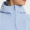 L-028 Cotton Blend Fleece Hoodies Yoga Topps Full Zip Hoodie Hip Length Classic Fit Sweatshirts Women Jacket Sports Hooded Top Gym Coat