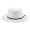 Boinas Fedoras Sombreros Para Mujeres Hombres Sólido Top plano Cúpula Cinturón Banda Casual Formal Vestido de boda Caqui Negro Sombrero de fieltro Sombreros De Mujer