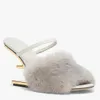 Top Brand First Sandals Shoes Fur Strappy Sandalias Women Nude Black Calf Leather Slingbacks F-shaped Heels Dress Wedding Pointed Toe Pumps EU35-43 With Box