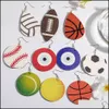 Charm New Sports Round Boucles d'oreilles en cuir Football Basketball Vollyball Evil Blue Eye Poids léger Ball Dangle Boucle d'oreille pour les femmes Drop Dhvef