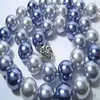 Vacker 12mm Multicolor Grey and Blue Shell Pearl Necklace 18 '