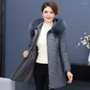 Women's Trench Coats Winter Leather Parkas Women Hooded Fur Collar Thick Warm Middle-aged Women's Jackets Windproof Waterproof Elegant