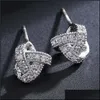 Stud 18k guldpläterad 925 sterling sier studs älskar knutörhängen för kvinnor f mode kubik zirkonia hypoallergenic bröllop party jude dhnzr