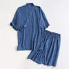 Mäns sömnkläder 2022 Nya herrkimono Sleepwear Set Spring and Fall Solid Color Homewaer Viscose Loose Pyjamas Set 2st Comfort Comfort Coman Wear T221103