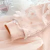 Abiti da ragazza Ragazze Moda Bambini Cotone per abiti invernali Casual Colore rosa Bambina con fiore in pizzo 221118