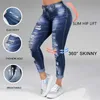 Jeans femininos lavados jeans Ripped Women S5xl Korean High Casting Troushers Skinny Jeans Jeans Black Blue Hollo