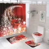 Rideaux de douche Bipoobee Arbre de Noël Ensemble de salle de bain Rideau imperméable Père Noël Tapis antidérapants Couverture de toilette Bain avec crochets L221118